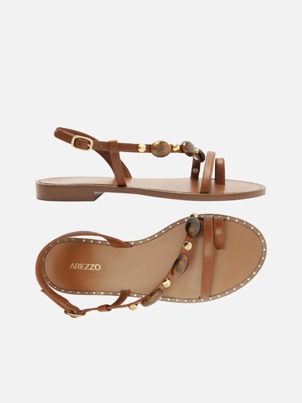 Arezzo $129 Diana Leather Flat Sandal Brown Sz 10 NIB!